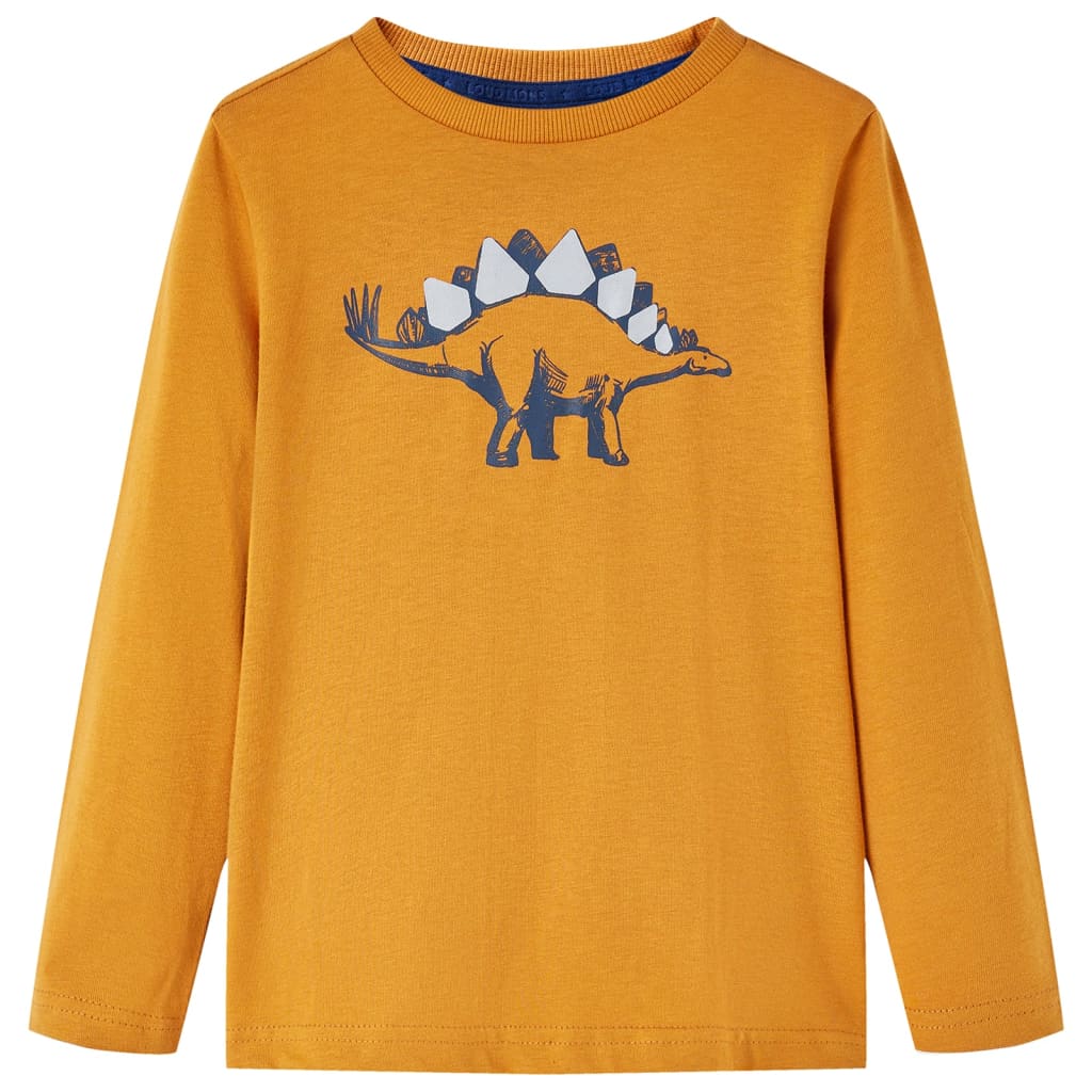 Kids' T-shirt with Long Sleeves Dinosaur Print Dark Ochre 140