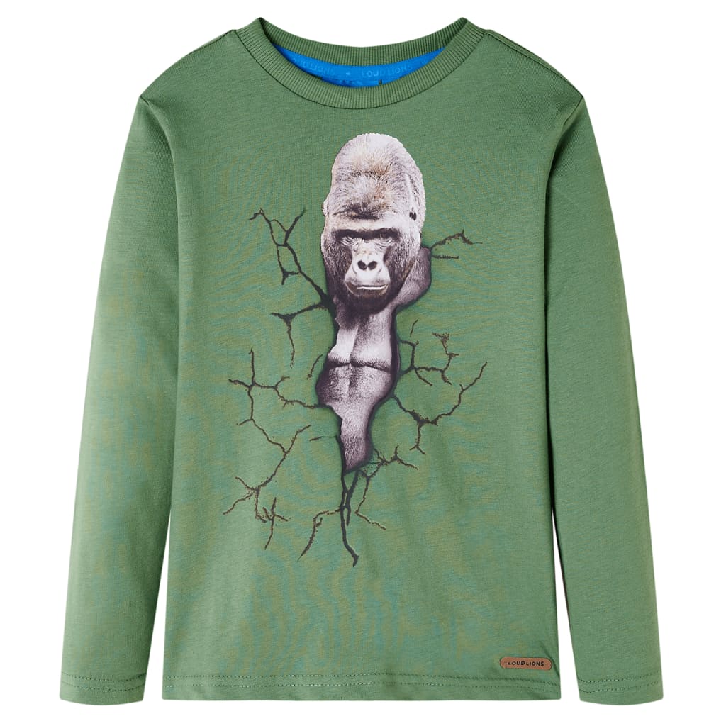 Kids' T-shirt with Long Sleeves Gorilla Print Light Khaki 140