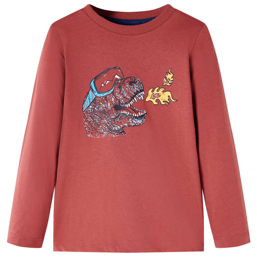 Kids' T-shirt with Long Sleeves Dinosaur Print Burnt Red 104