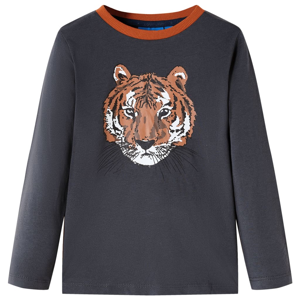 Kids' T-shirt with Long Sleeves Tiger Print Anthracite 116