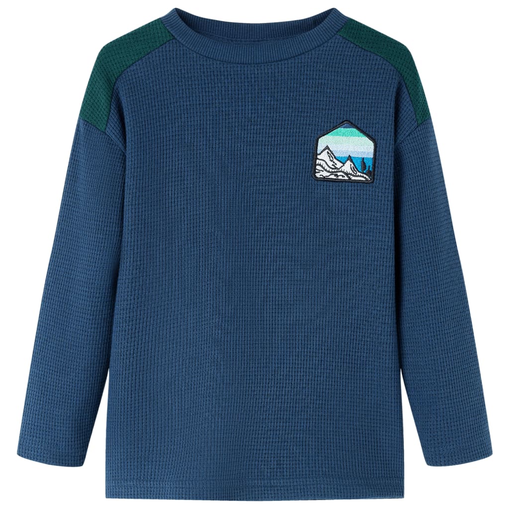 Kids' Sweatshirt Waffled Scenery Print Navy Blue 92