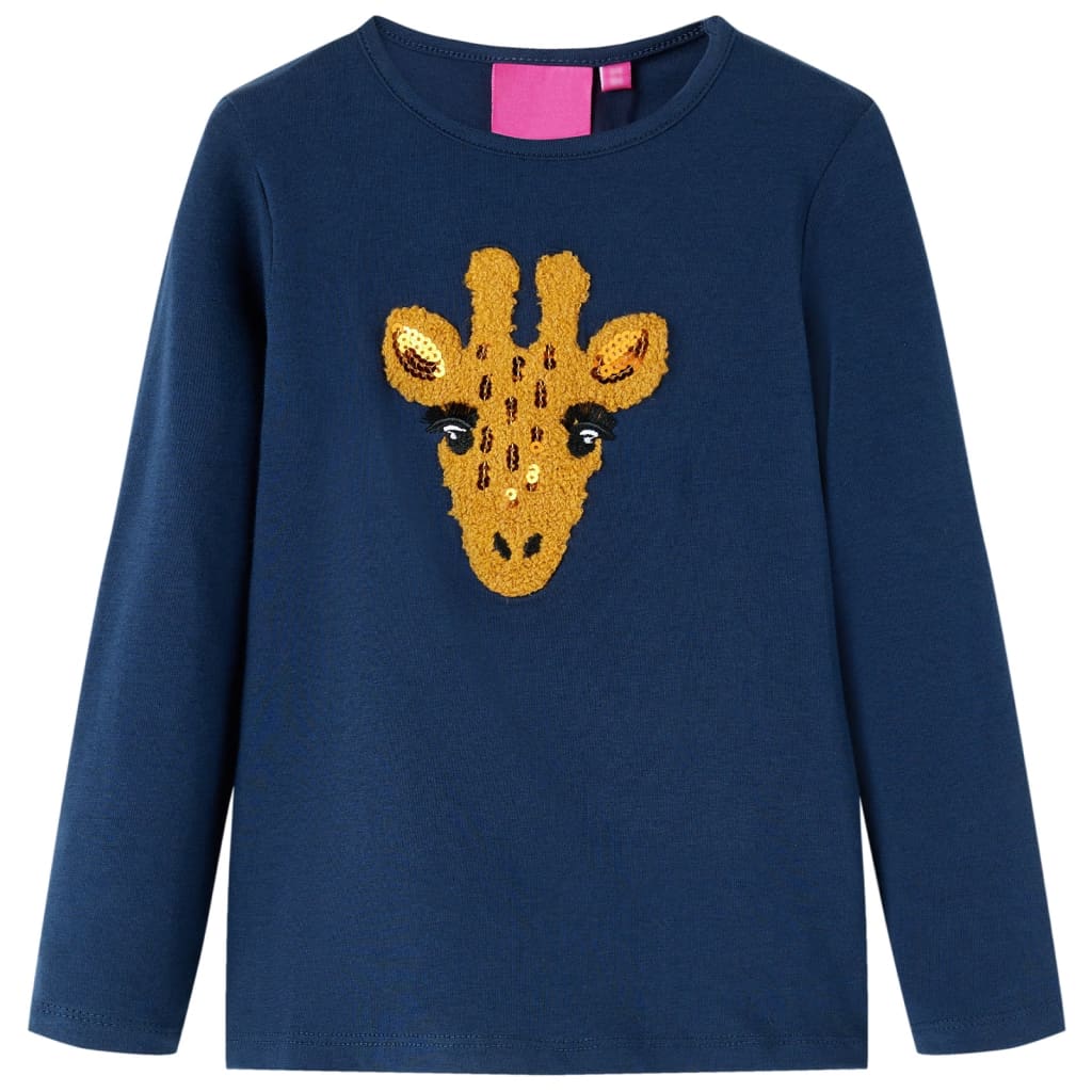Kids' T-shirt with Long Sleeves Deer Design Navy Blue 140
