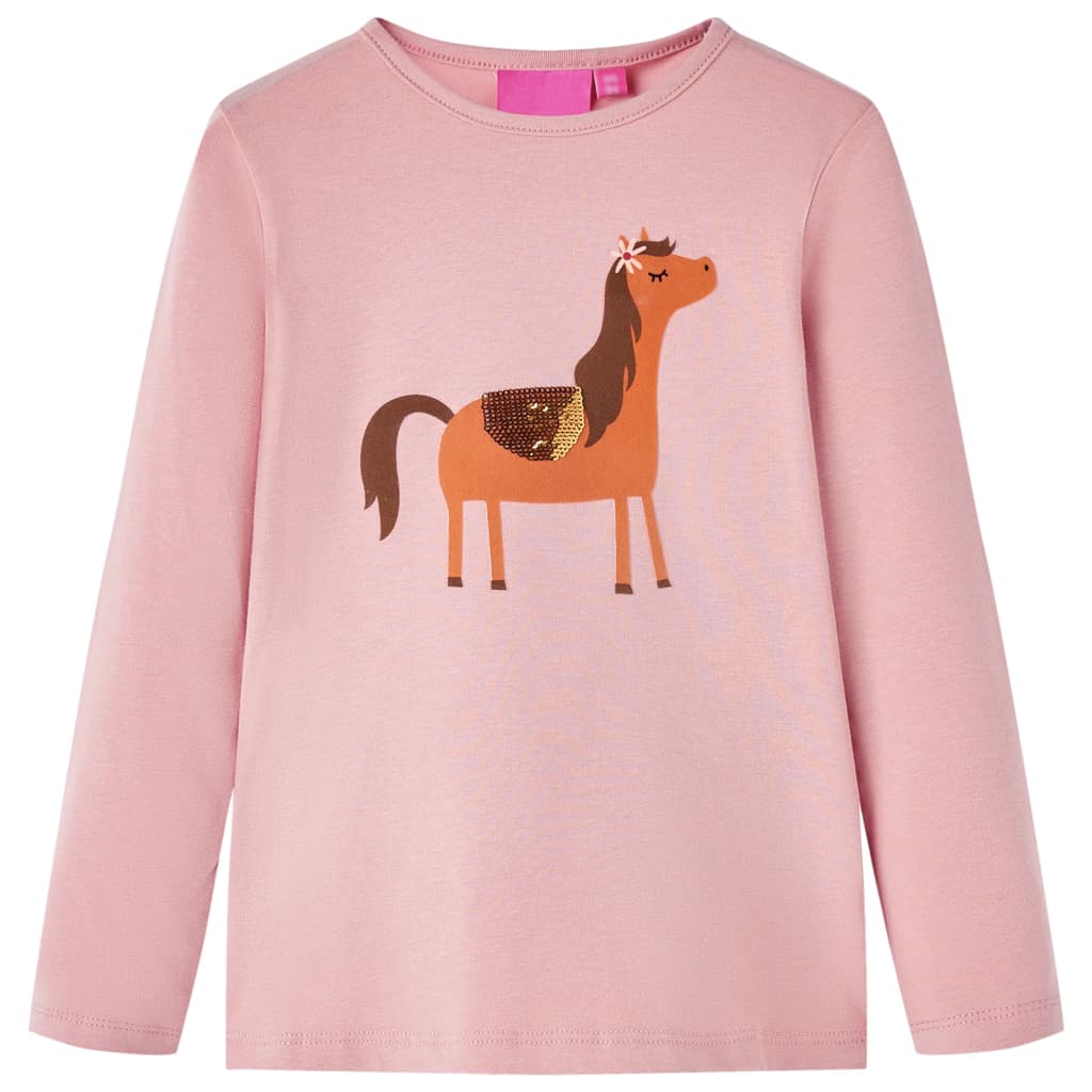 Kids' T-shirt with Long Sleeves Pony Print Light Pink 140