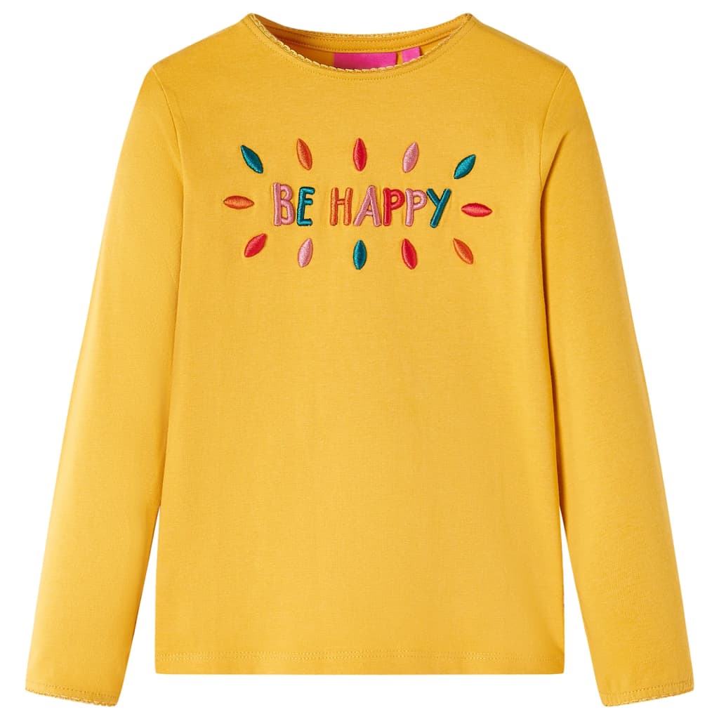 Kids' T-shirt with Long Sleeves Words 3D Design Dark Ochre 104