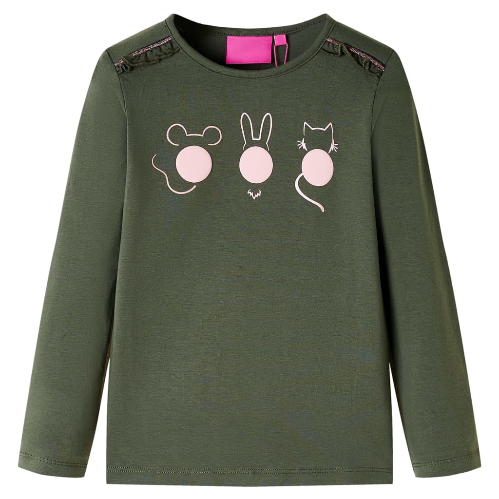 Kids' T-shirt with Long Sleeves Animals Print Khaki 104