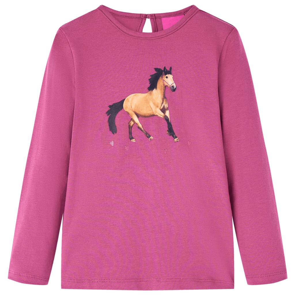 Kids' T-shirt with Long Sleeves Horse Print Raspberry 116
