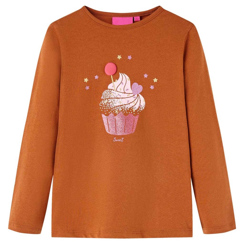 Kids' T-shirt with Long Sleeves Ice Cream Print Cognac 140