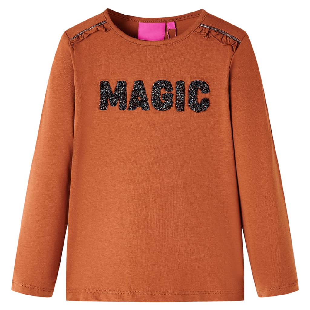 Kids' T-shirt with Long Sleeves Glitter Word Design Cognac 104