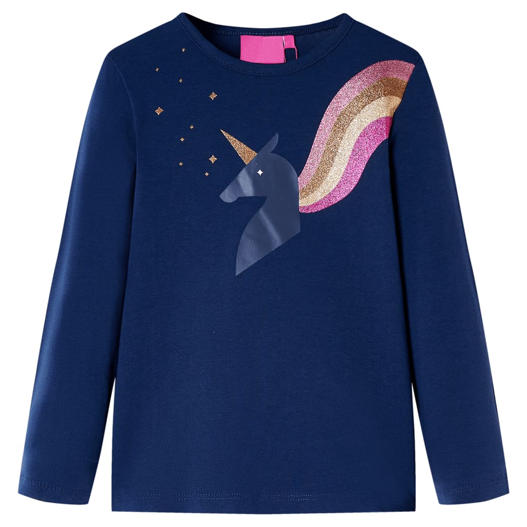Kids' T-shirt with Long Sleeves Unicorn Design Navy 128