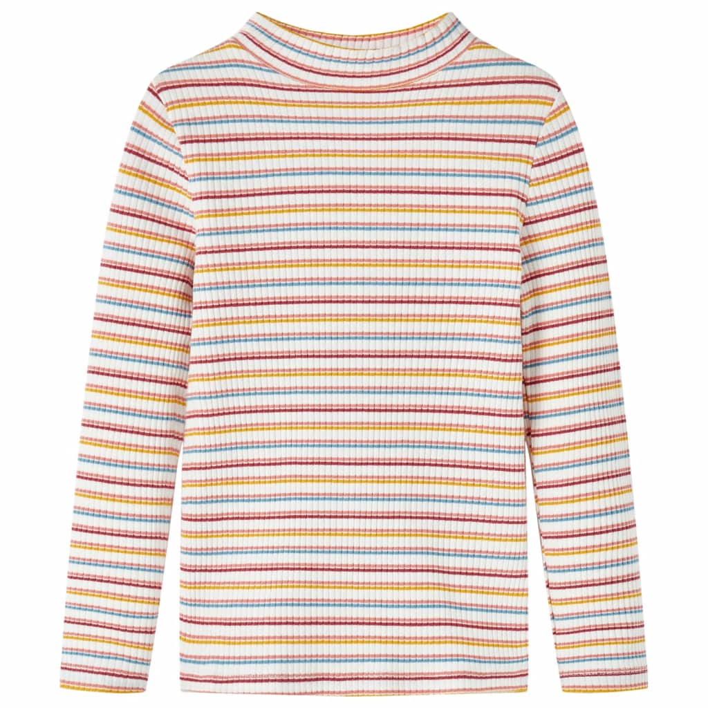 Kids' T-shirt with Long Sleeves Mock Turtleneck Stripes Ecru 140