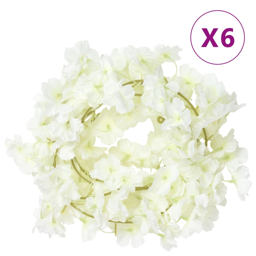 vidaXL Artificial Flower Garlands 6 pcs White 180 cm