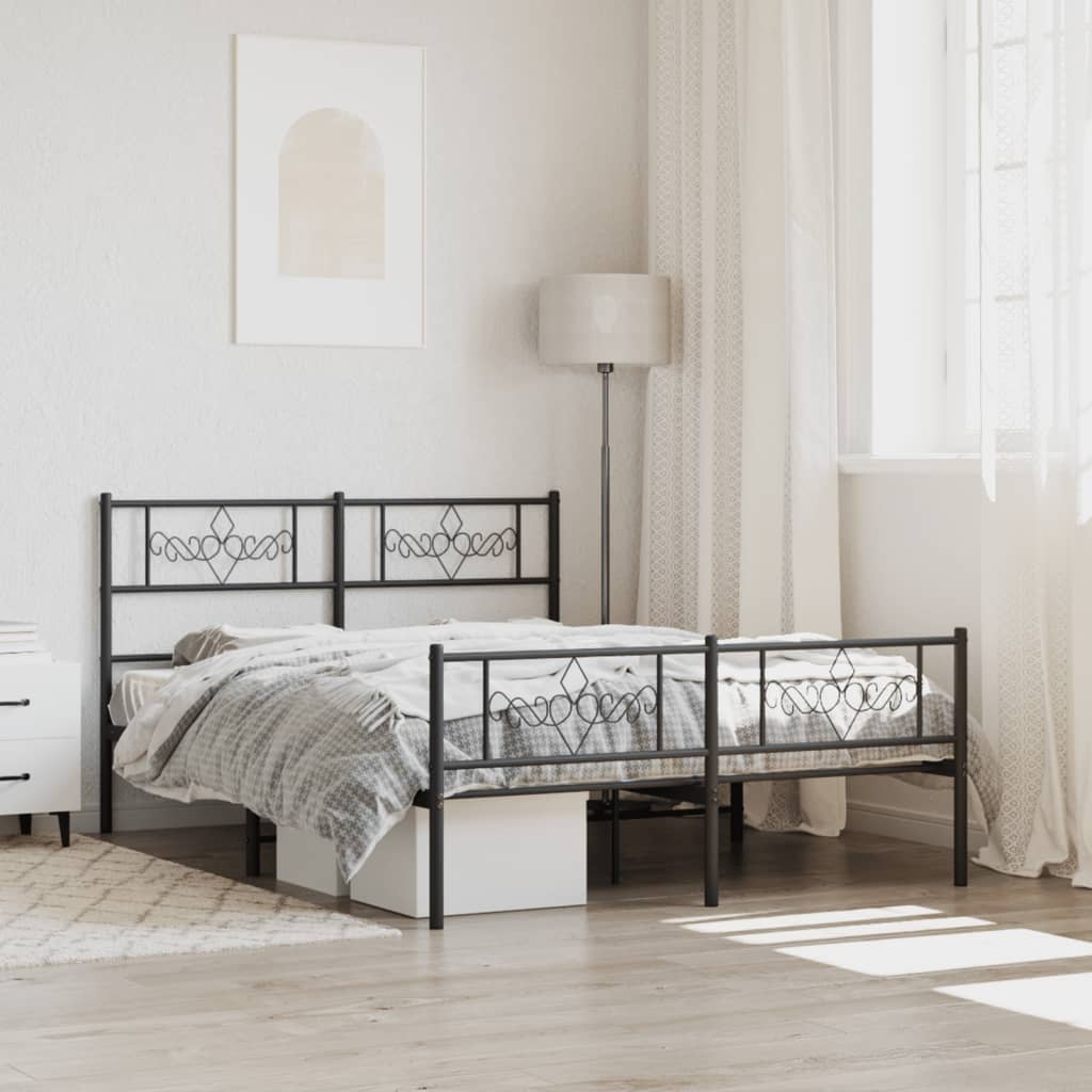 vidaXL Metal Bed Frame with Headboard and Footboard Black 140x200 cm