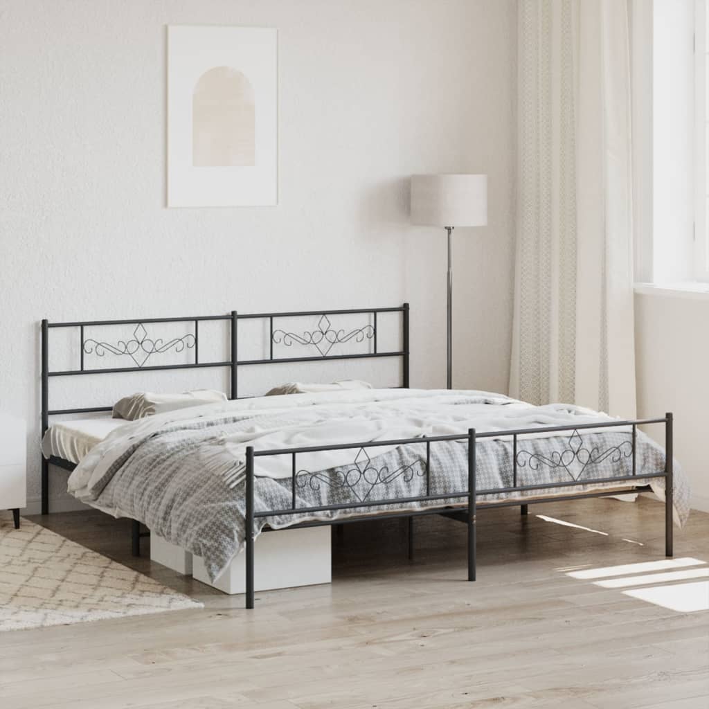 vidaXL Metal Bed Frame with Headboard and Footboard Black Super King Size
