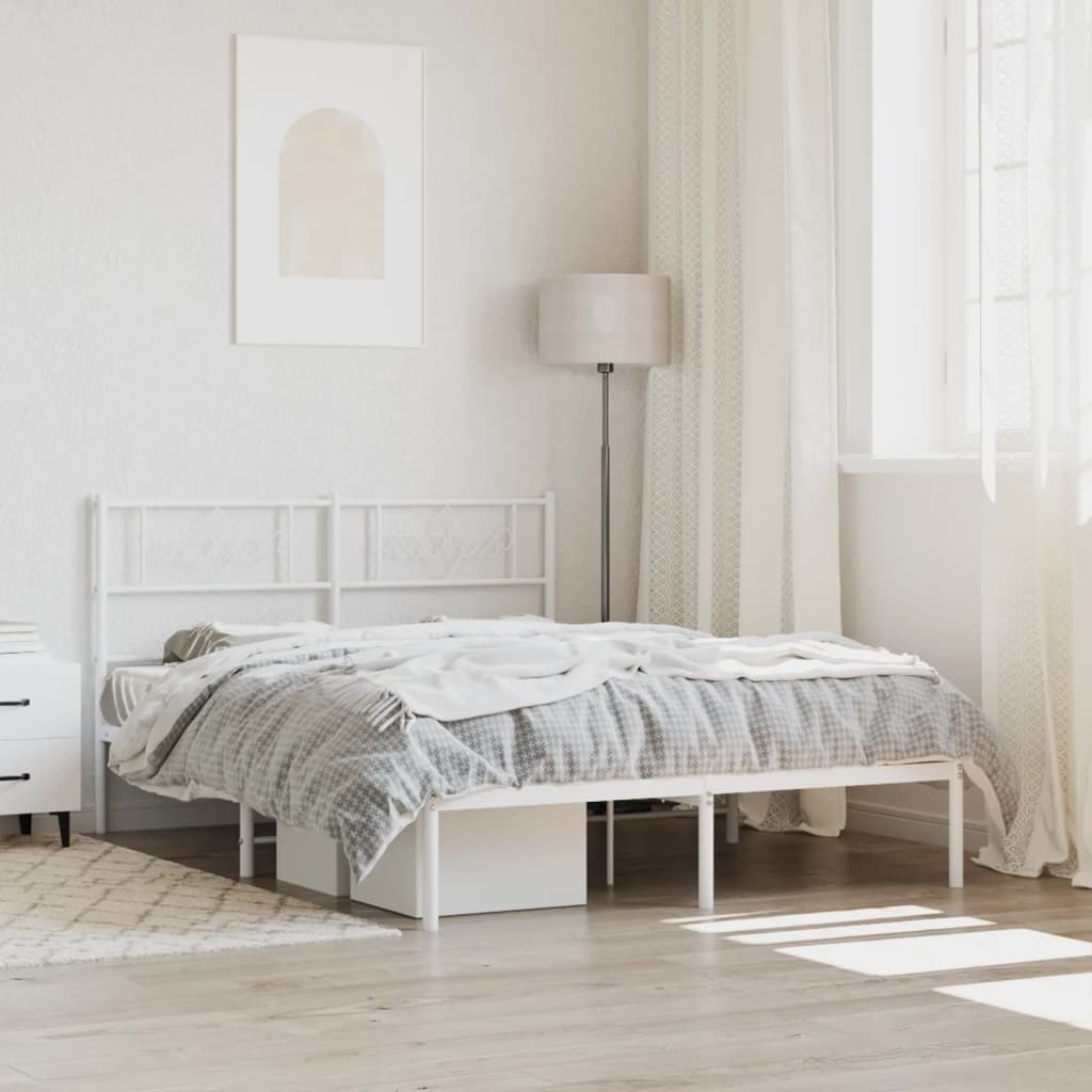 vidaXL Metal Bed Frame with Headboard White 140x200 cm