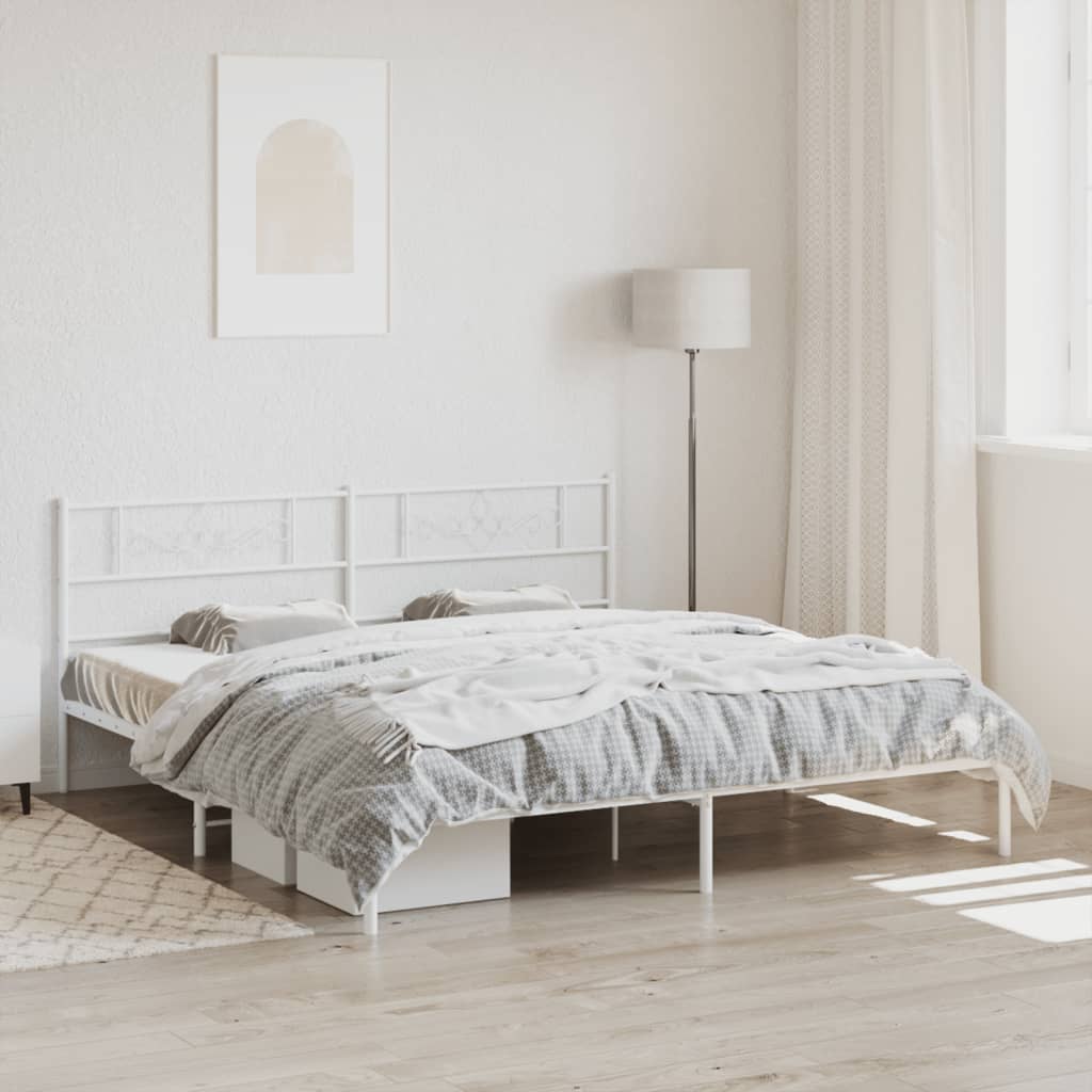 vidaXL Metal Bed Frame with Headboard White 193x203 cm