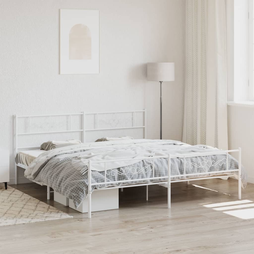 vidaXL Metal Bed Frame with Headboard and Footboard White 200x200 cm