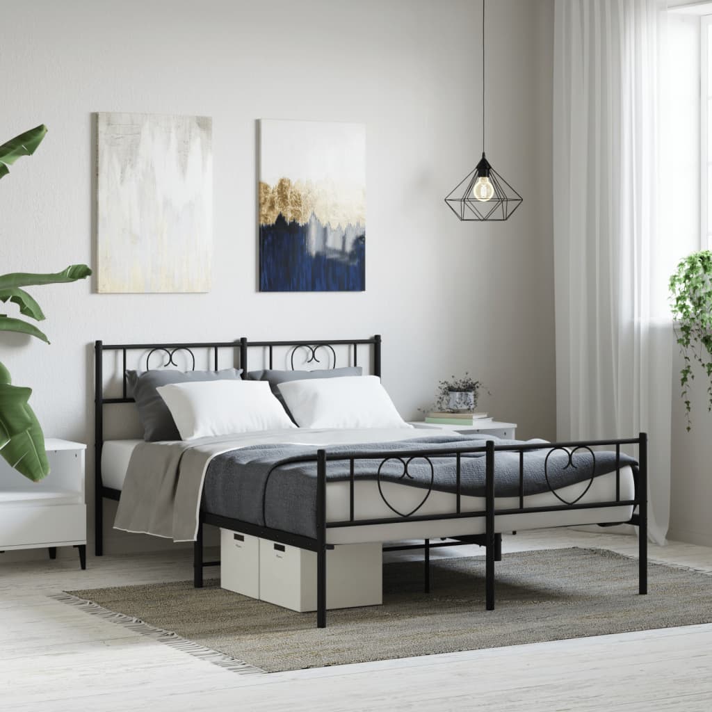 vidaXL Metal Bed Frame with Headboard and Footboard Black 120x200 cm