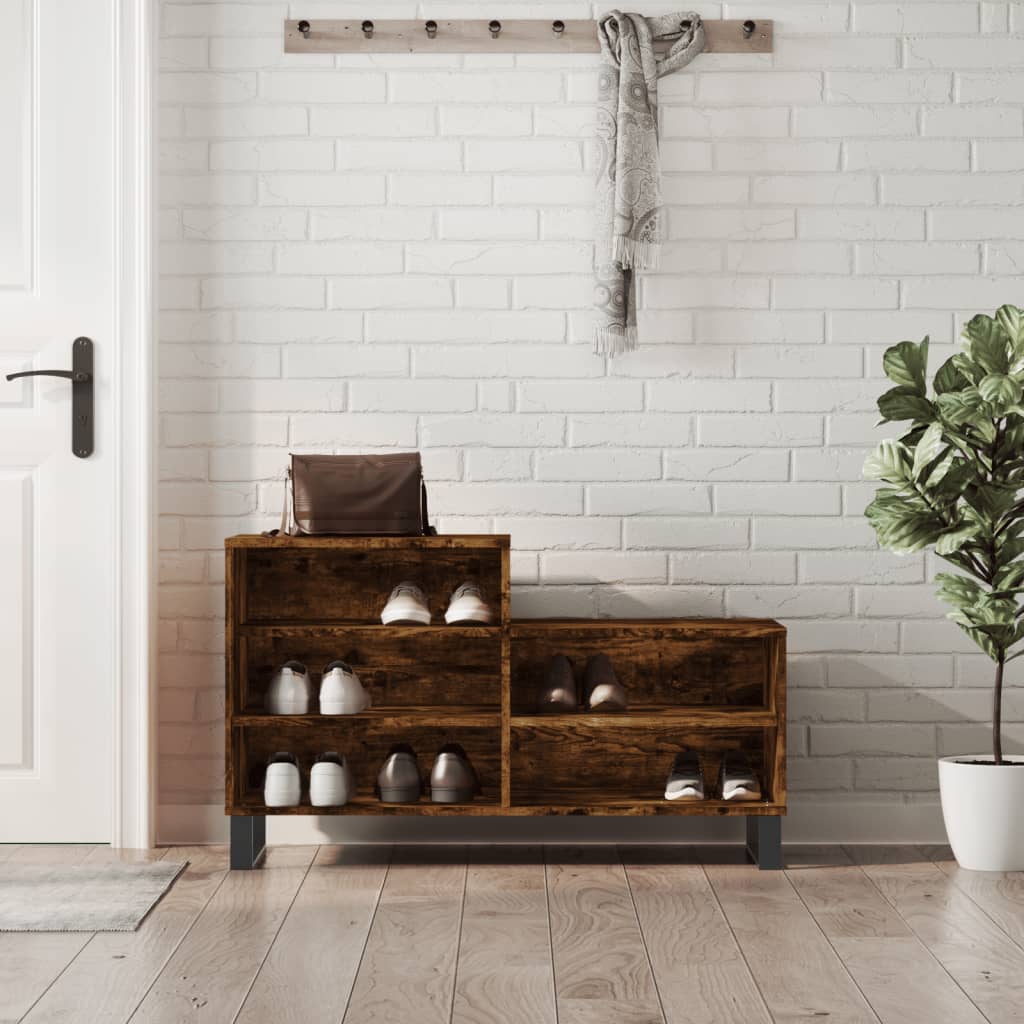 vidaXL Shoe Cabinet Smoked Oak 102x36x60 cm Engineered Wood