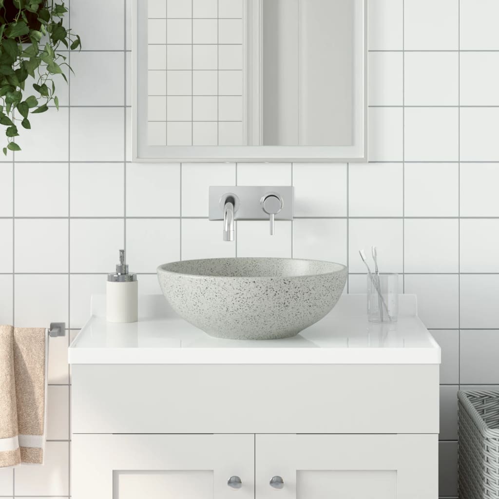 vidaXL Countertop Basin Grey Round ‘_41x14 cm Ceramic
