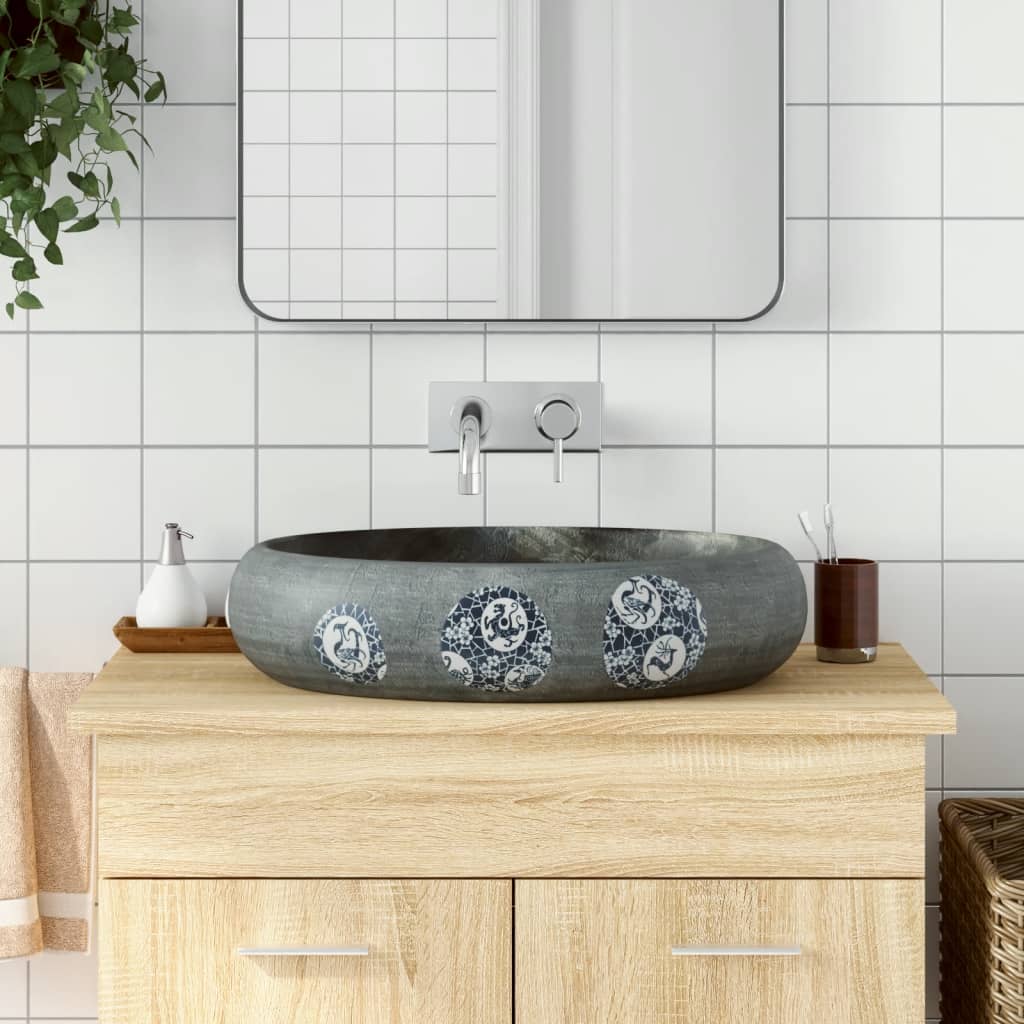 vidaXL Countertop Basin Grey Oval 59x40x15 cm Ceramic