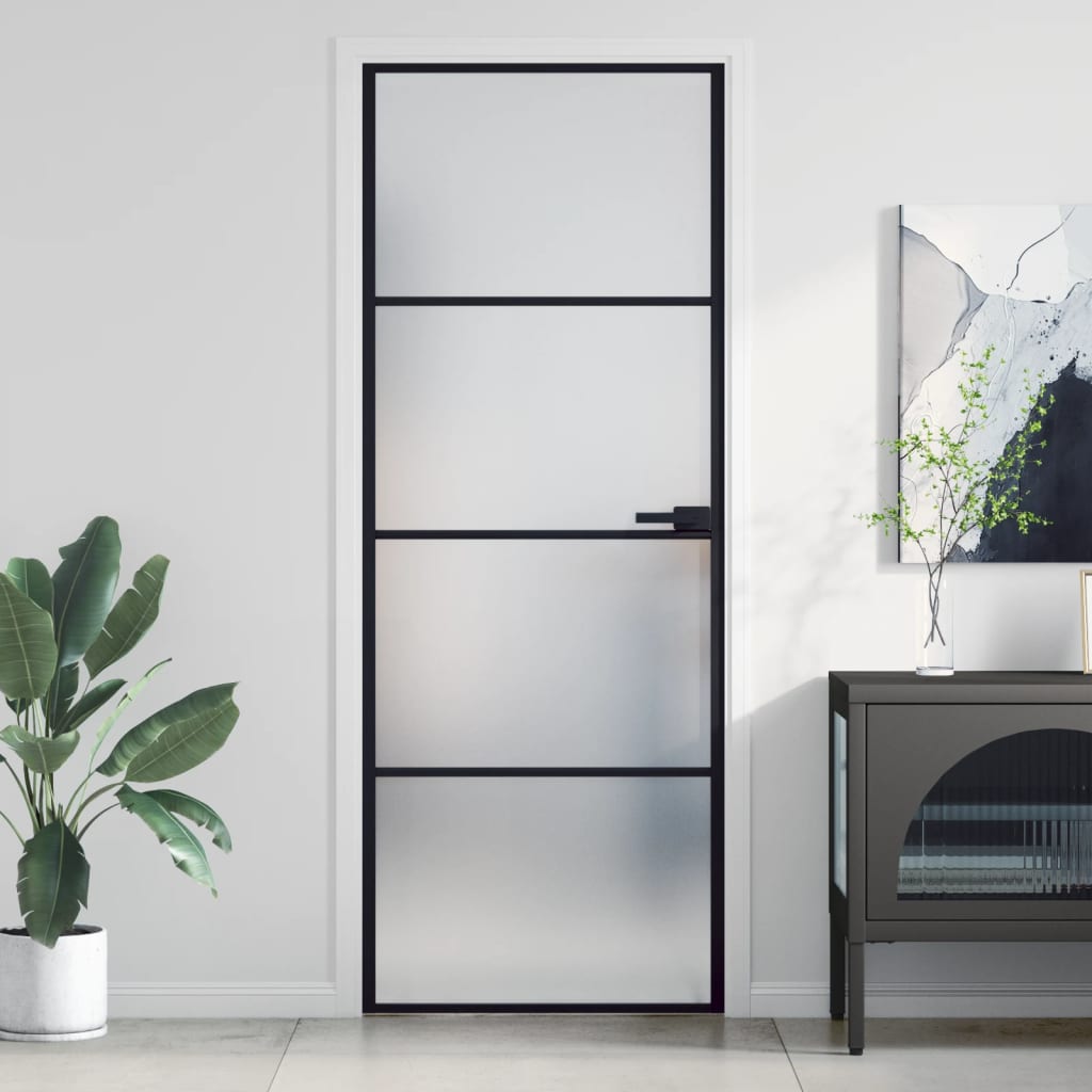 vidaXL Interior Door Slim Black 76x201.5 cm Tempered Glass and Aluminium