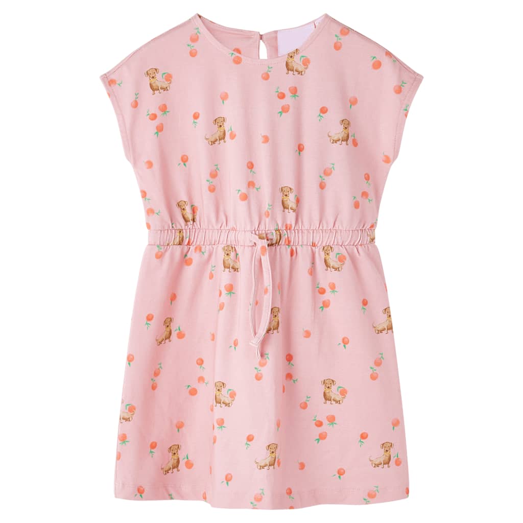 Kids' Dress with Drawstring Puppy and Fruit Print Light Orange 92