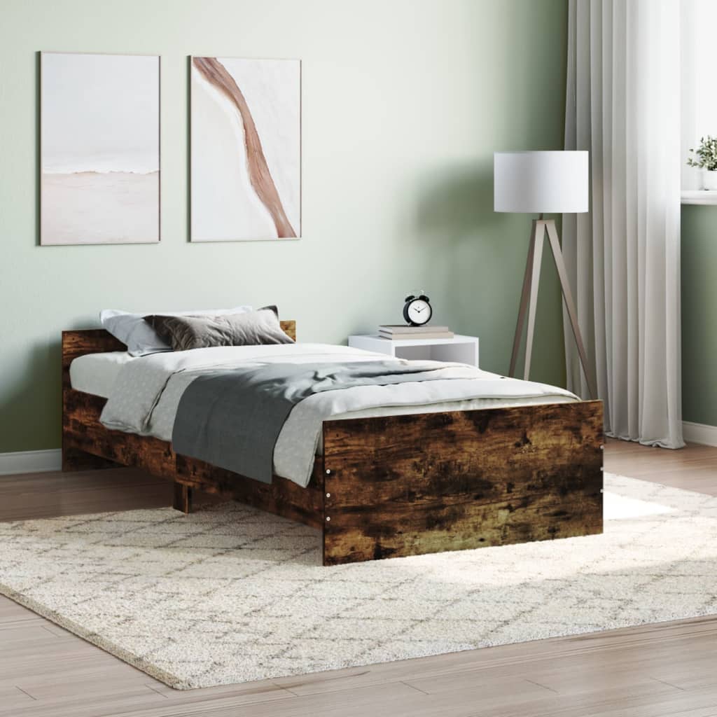 vidaXL Bed Frame Smoked Oak 100x200 cm Engineered Wood