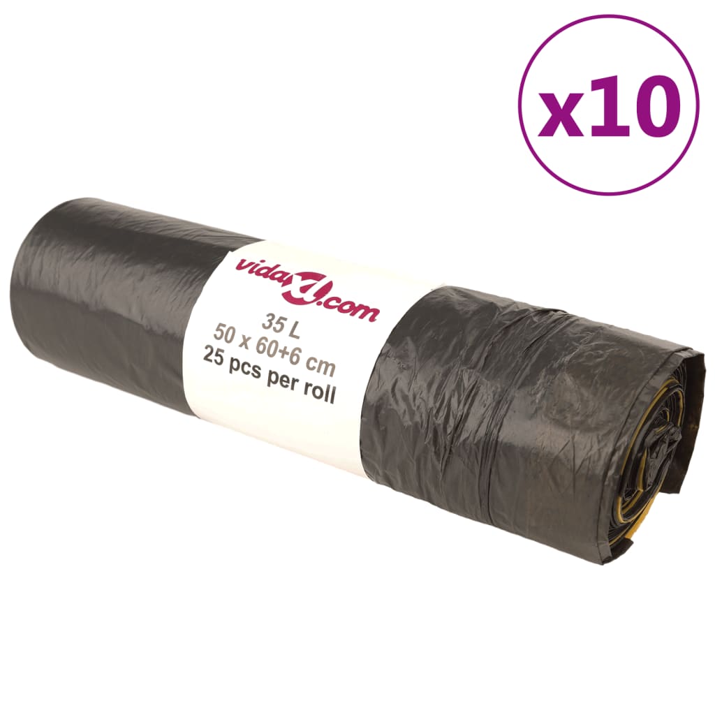 vidaXL Bin Bags with Drawstrings 250 pcs Black 35 L