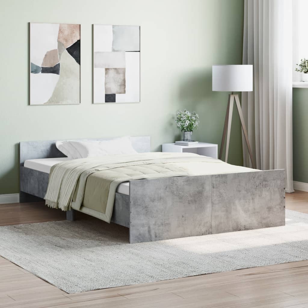 vidaXL Bed Frame with Headboard and Footboard Concrete Grey 120x190 cm