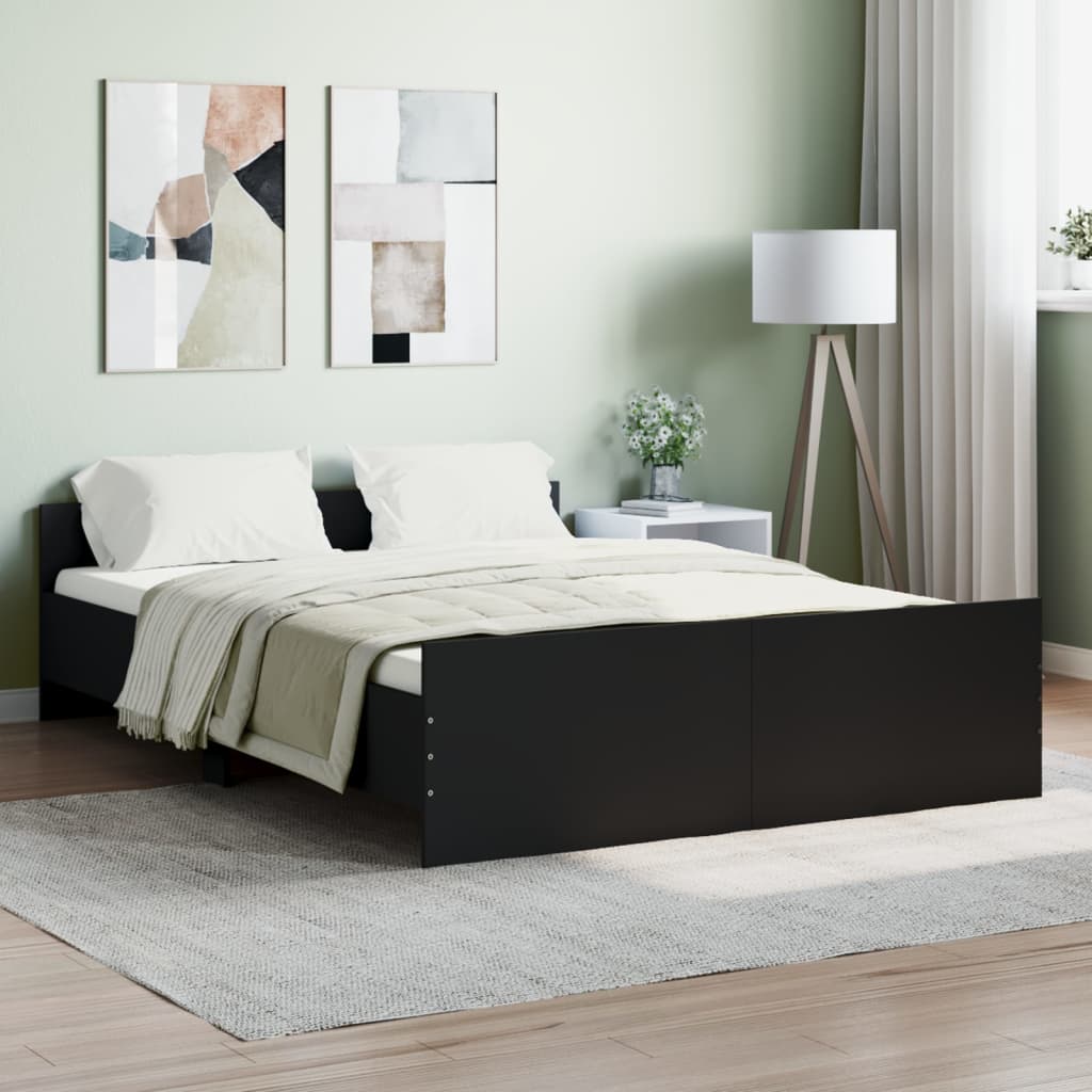 vidaXL Bed Frame with Headboard and Footboard Black 135x190 cm