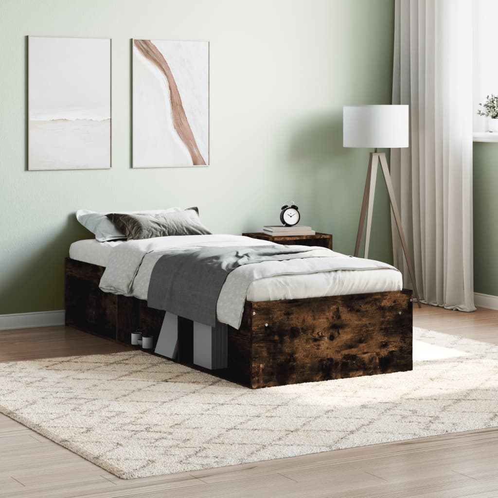 vidaXL Bed Frame Smoked Oak 75x190 cm Small Single