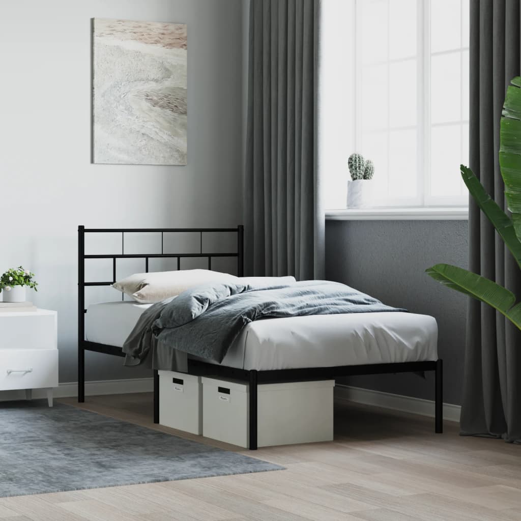 vidaXL Metal Bed Frame with Headboard Black 90x200 cm