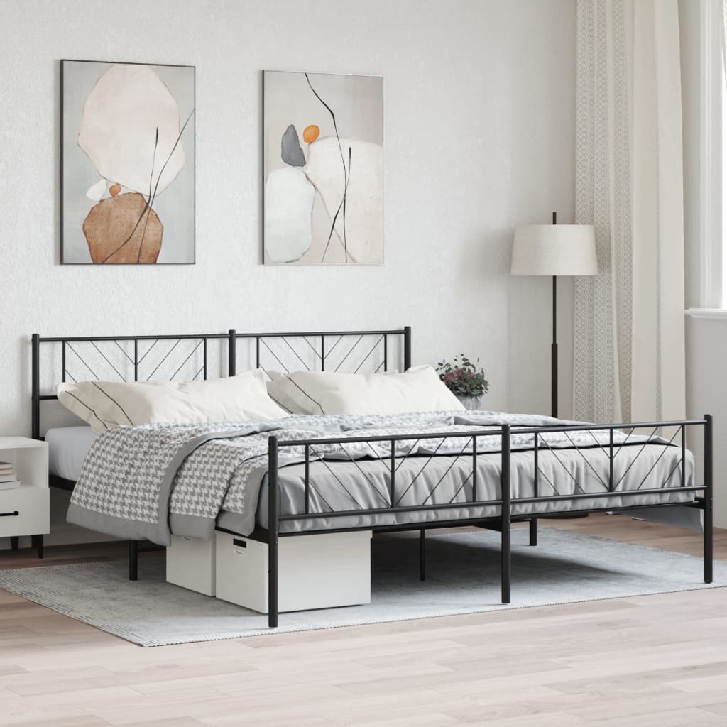 vidaXL Metal Bed Frame with Headboard and Footboard Black 200x200 cm