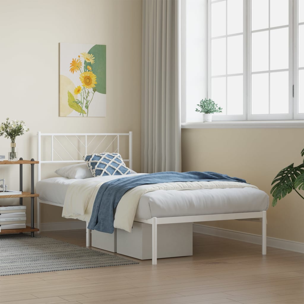 vidaXL Metal Bed Frame with Headboard White 80x200 cm