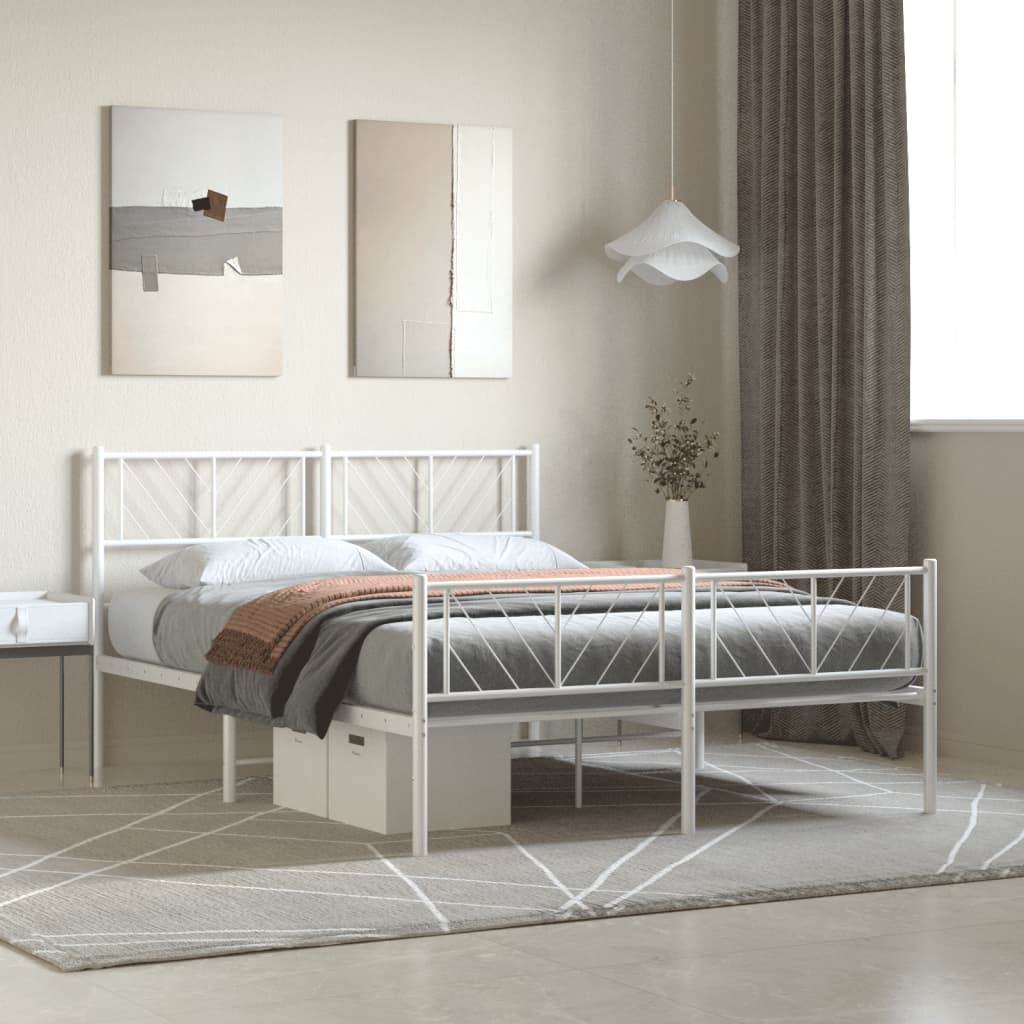 vidaXL Metal Bed Frame with Headboard and Footboard White 160x200 cm