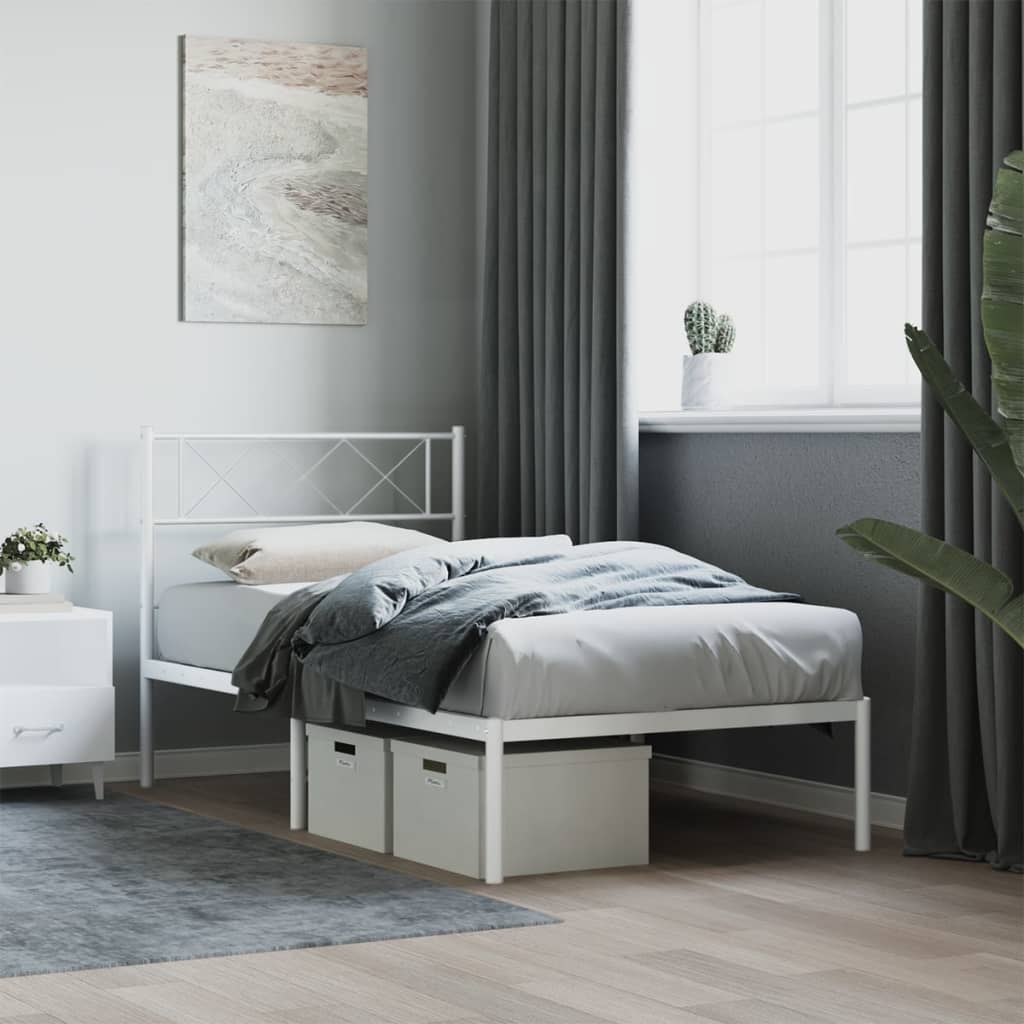 vidaXL Metal Bed Frame with Headboard White 100x190 cm