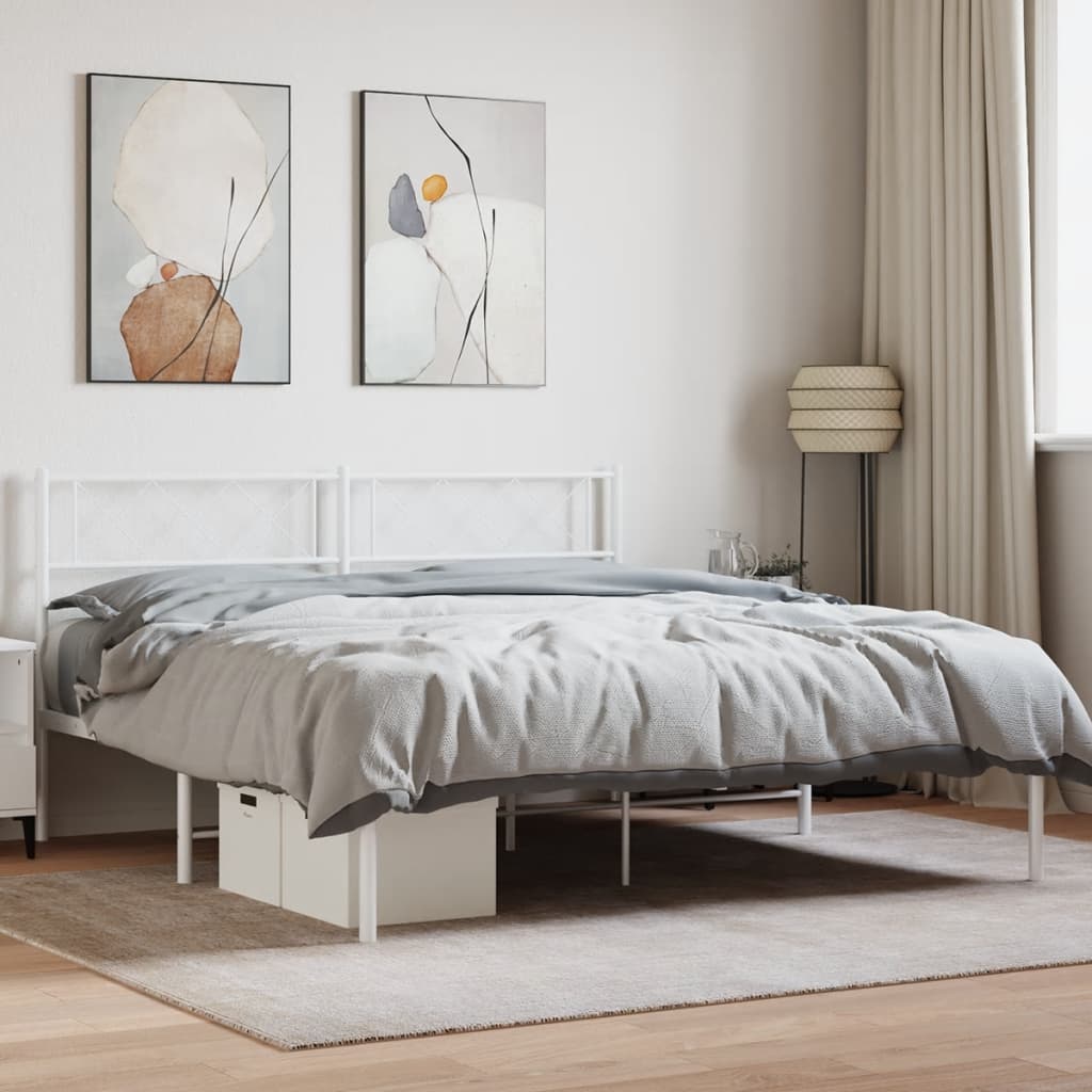 vidaXL Metal Bed Frame with Headboard White 140x190 cm