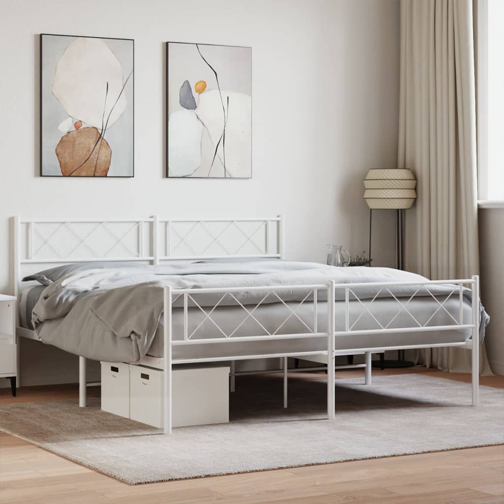 vidaXL Metal Bed Frame with Headboard and Footboard White 140x200 cm