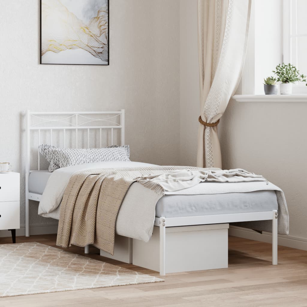 vidaXL Metal Bed Frame with Headboard White 75x190 cm