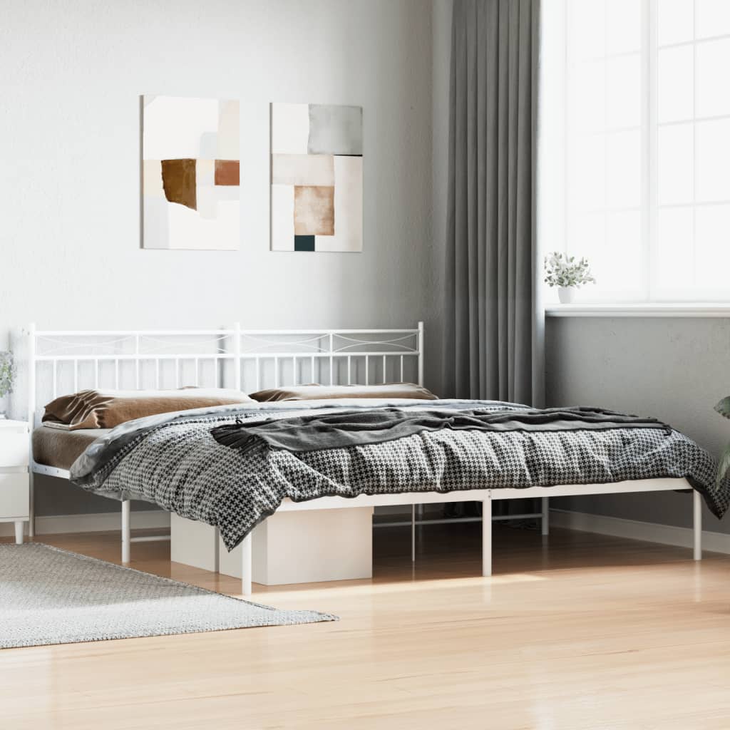 vidaXL Metal Bed Frame with Headboard White 200x200 cm