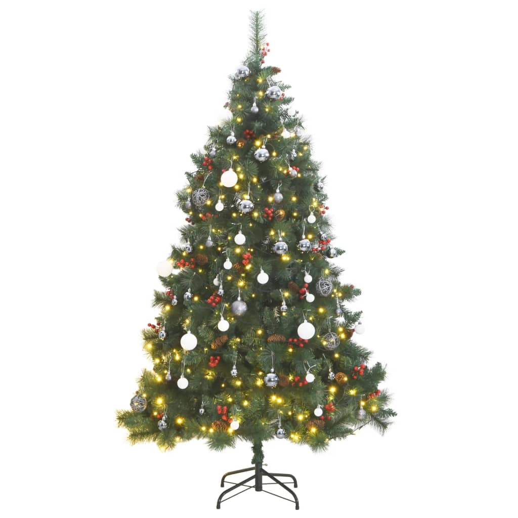 vidaXL Artificial Hinged Christmas Tree 300 LEDs & Ball Set 210 cm