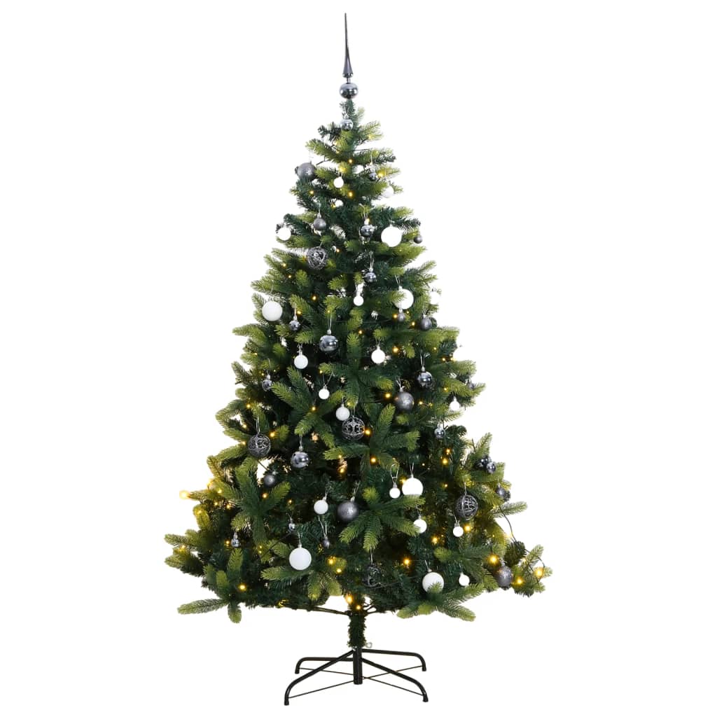 vidaXL Artificial Hinged Christmas Tree 150 LEDs & Ball Set 150 cm
