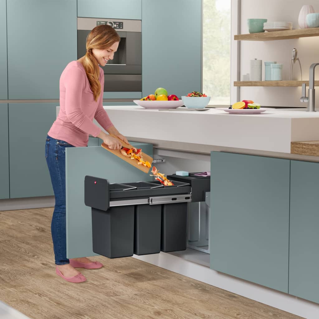Hailo Built-in Waste Bucket EcoLine 3x10L Black