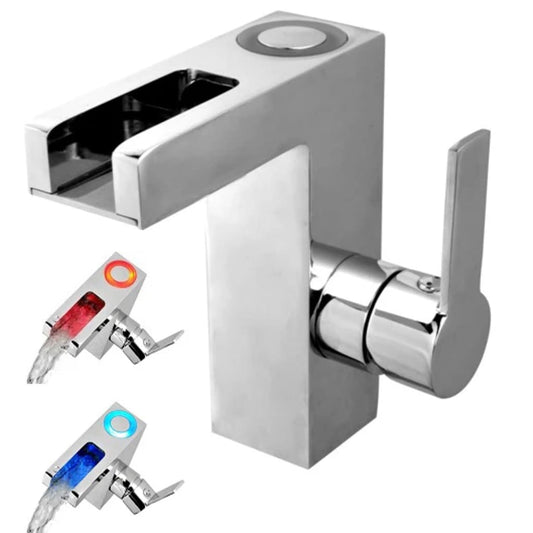 SCHíìTTE LED Basin Mixer Tap with Waterfall Spout ORINOCO Chrome