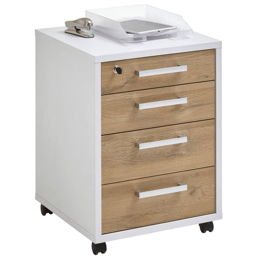 FMD Mobile Drawer Cabinet 48x49.5x65.5 cm White and Oak