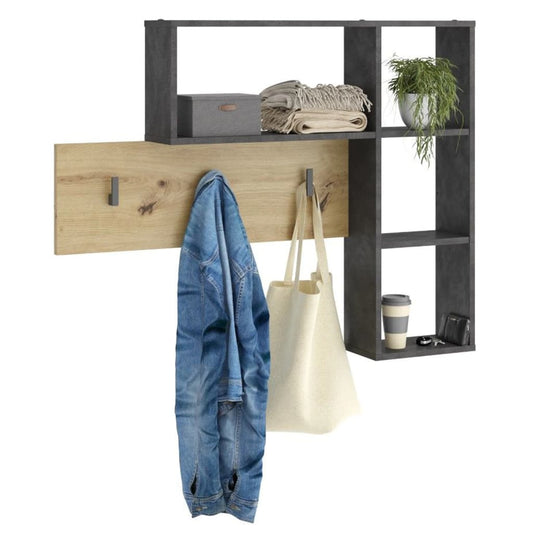 FMD Wall-mounted Coat Rack 4 Open Compartments Anthracite and Oak