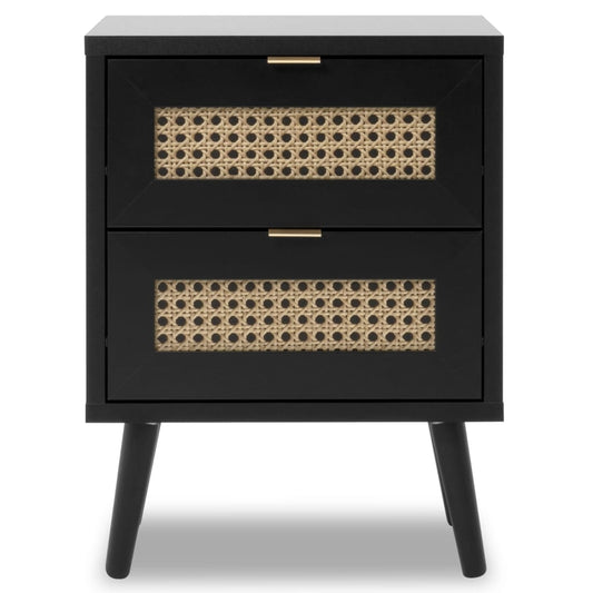 Finori Bedside Cabinet Vienna 61A Black and Rattan Print