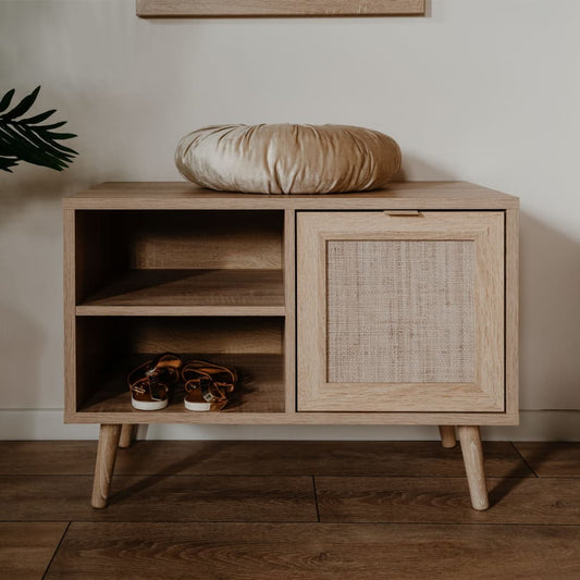 Finori Shoe Chest Bali 73A Sonoma Oak and Natural Cane Print