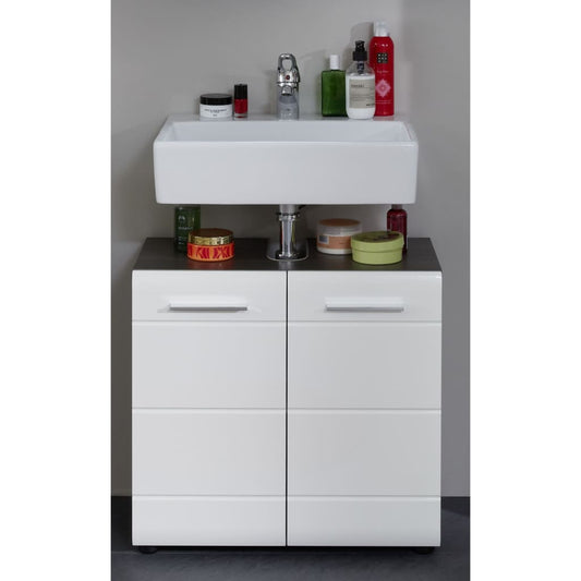 Trendteam Sink Vanity Unit Line White and Smokey Silver