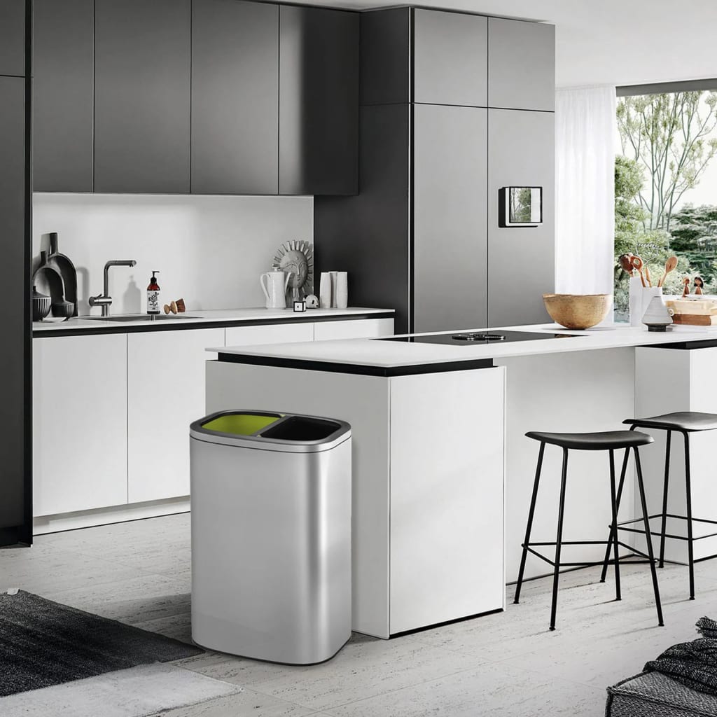 EKO Open Top Waste Bin OLI-Cube 2x20 L Matte Silver